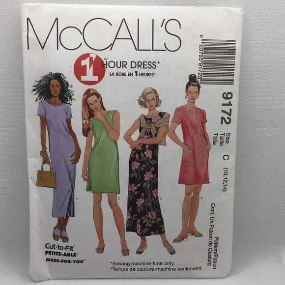 9172 McCalls Vintage 1 Hour Dress Sewing Pattern Sizes 10-12-14 Uncut 1998 - Picture 1 of 4
